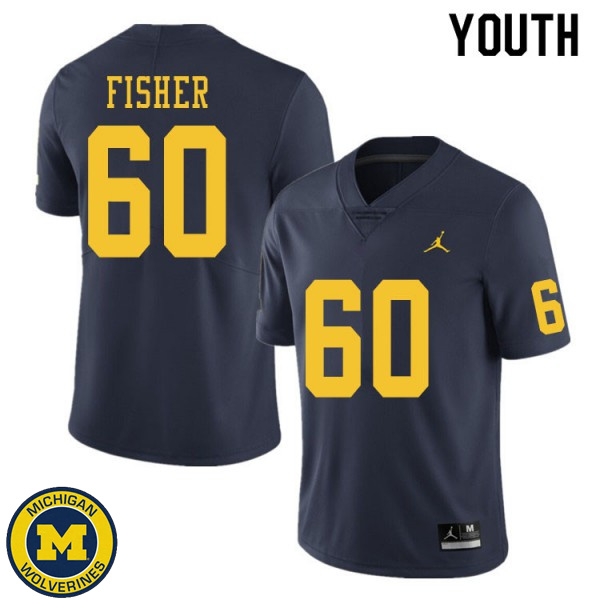 Youth University of Michigan #60 Luke Fisher Navy Stitched Football Jersey